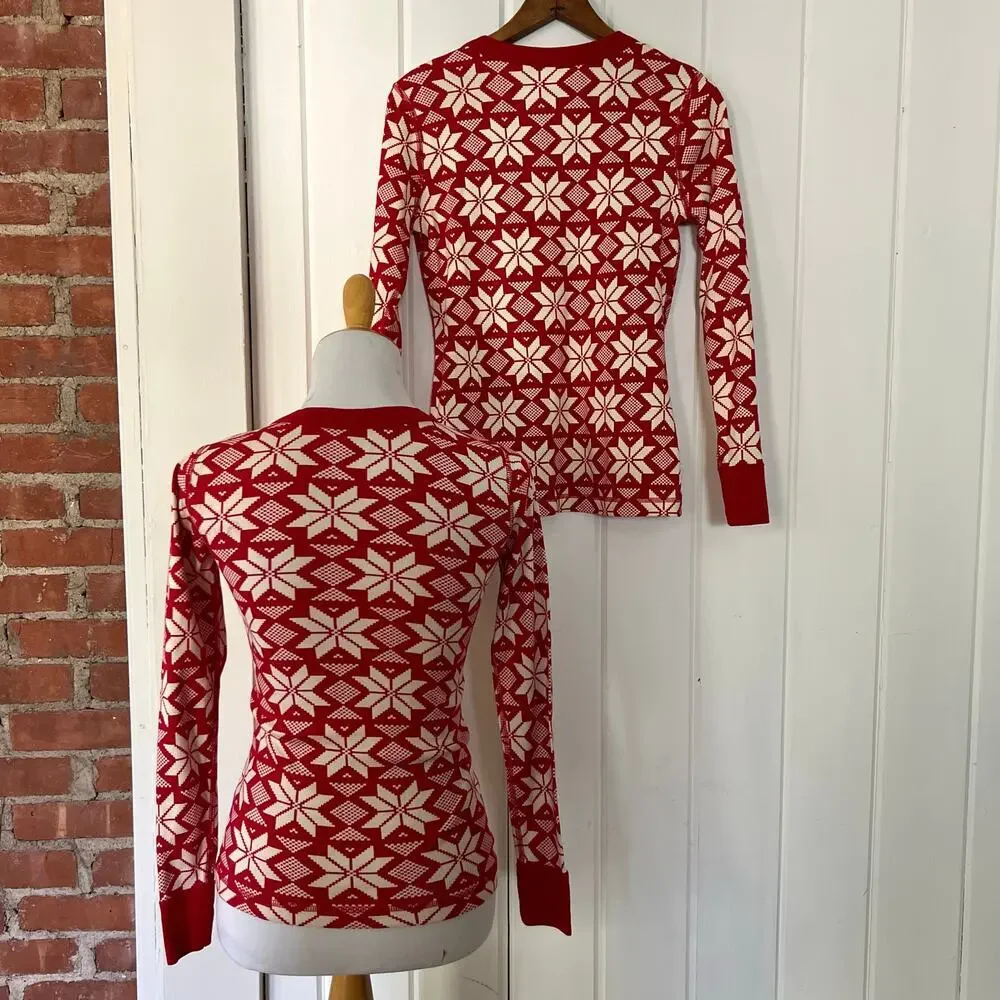 Hanna Andersson Adult Scandi Snowflake Long John Pajama Top M & XS Bundle 2